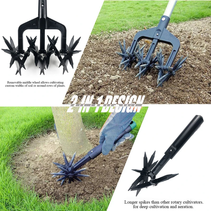 Garden Rotary Tiller, Manual Hand Tool for Soil Loaning & Ventilation, Wear Resistant Cultivator for Autumn Fall Gardening Care