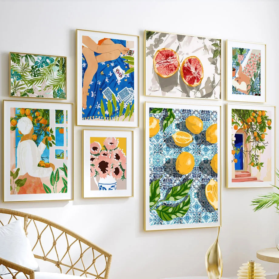 Garden Lemon Fruit Flower Plants Abstract Illustration Poster And Prints Wall Art Canvas Painting Pictures For Living Room Decor