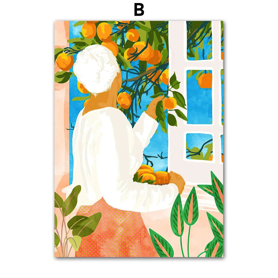 Garden Lemon Fruit Flower Plants Abstract Illustration Poster And Prints Wall Art Canvas Painting Pictures For Living Room Decor
