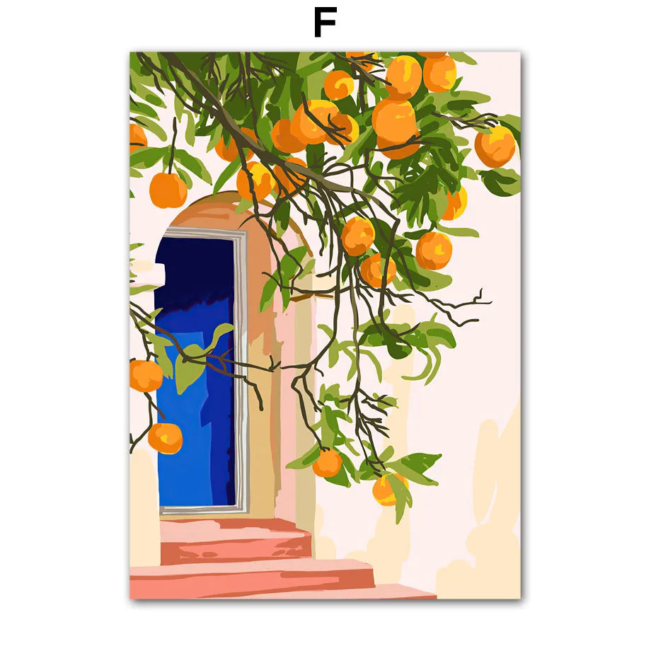 Garden Lemon Fruit Flower Plants Abstract Illustration Poster And Prints Wall Art Canvas Painting Pictures For Living Room Decor