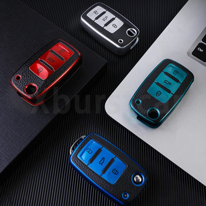 VW Volkswagen Golf 4 5 6 Amarok Polo Bora Jetta Alhambra Passat Beetle Caddy Tiguan TPU Car Key Case Cover Shell Compatible with Multiple Models